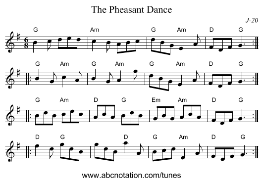 The Pheasant Dance - staff notation