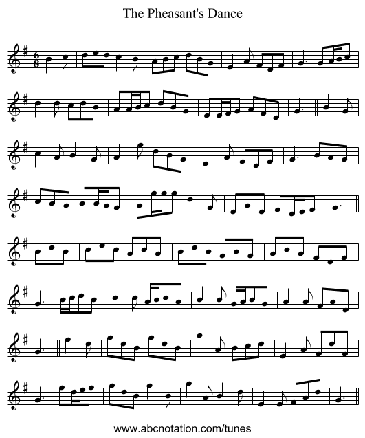 The Pheasant's Dance - staff notation