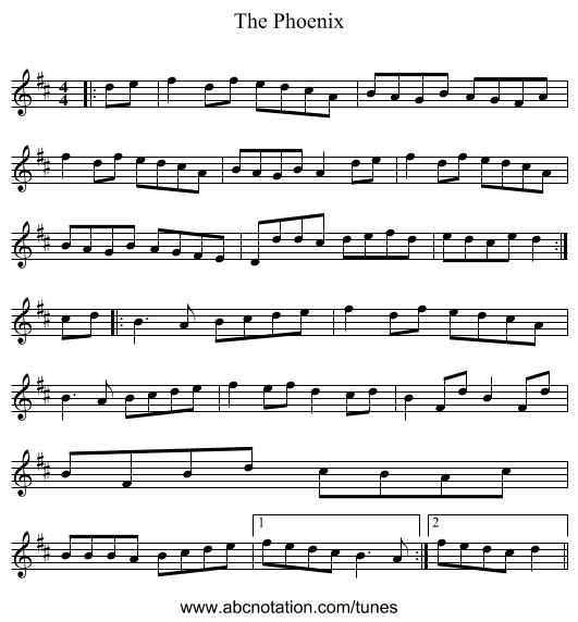The Phoenix - staff notation