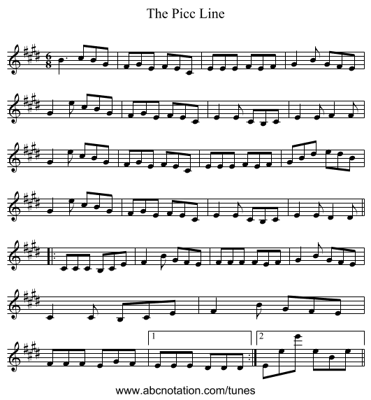 The Picc Line - staff notation