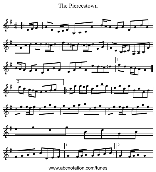 The Piercestown - staff notation