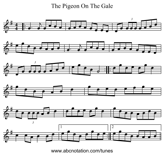 The Pigeon On The Gale - staff notation