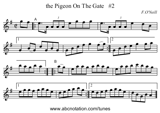 the Pigeon On The Gate   #2 - staff notation
