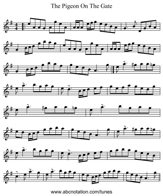 The Pigeon On The Gate - staff notation