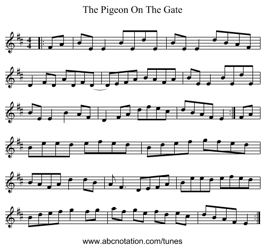 The Pigeon On The Gate - staff notation