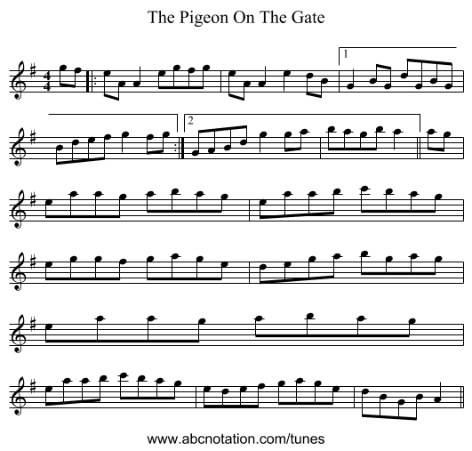 The Pigeon On The Gate - staff notation