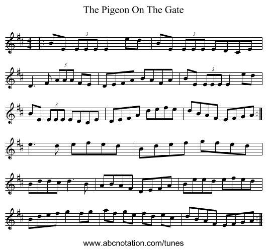 The Pigeon On The Gate - staff notation