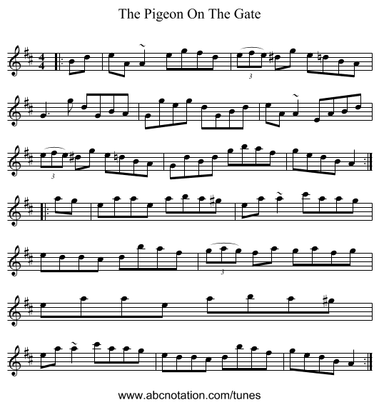 The Pigeon On The Gate - staff notation