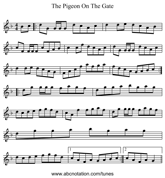 The Pigeon On The Gate - staff notation