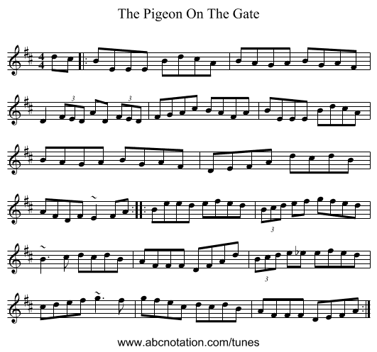 The Pigeon On The Gate - staff notation