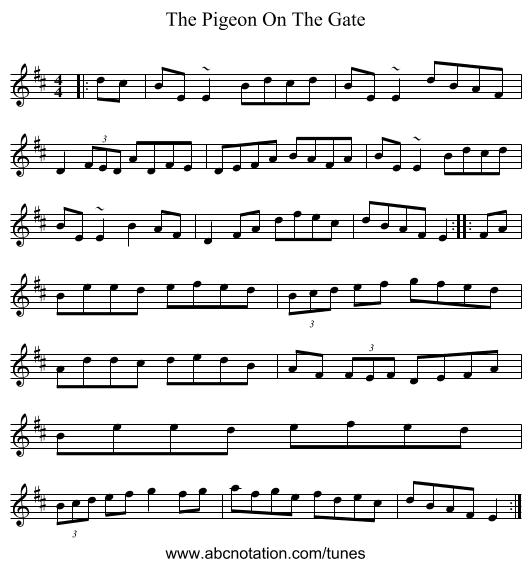 The Pigeon On The Gate - staff notation