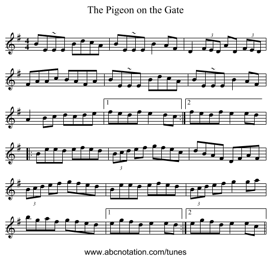 The Pigeon on the Gate - staff notation