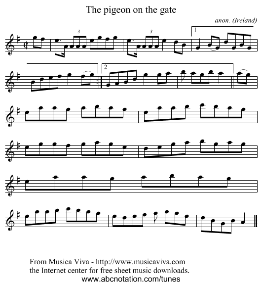 The pigeon on the gate - staff notation