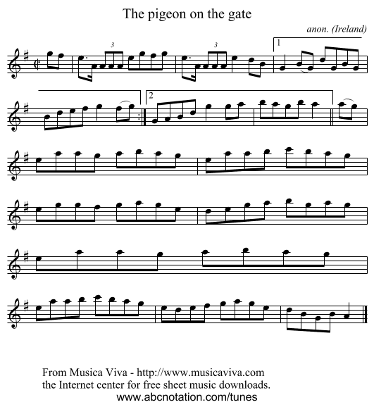 The pigeon on the gate - staff notation