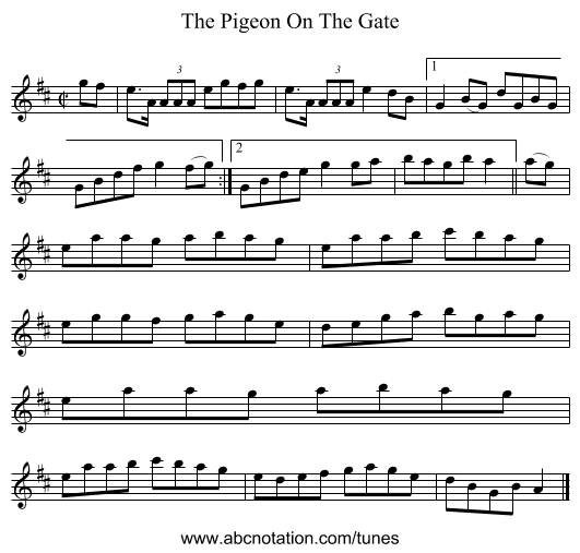 The Pigeon On The Gate - staff notation