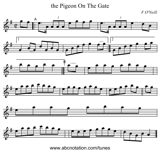 the Pigeon On The Gate - staff notation