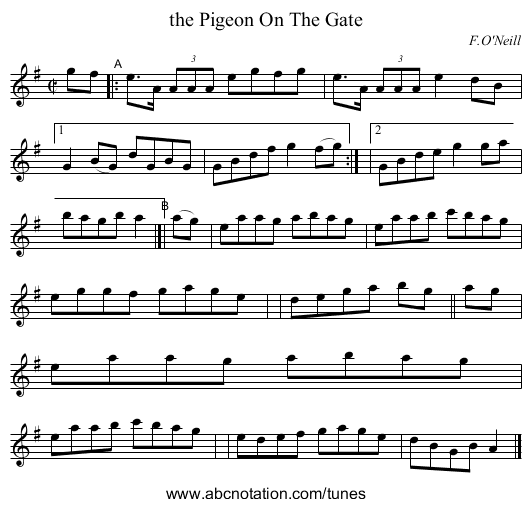 the Pigeon On The Gate - staff notation