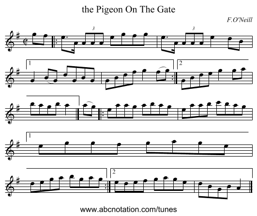the Pigeon On The Gate - staff notation
