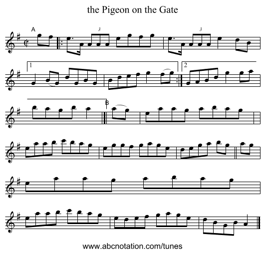 the Pigeon on the Gate - staff notation
