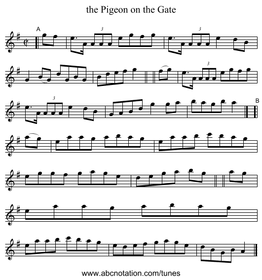 the Pigeon on the Gate - staff notation