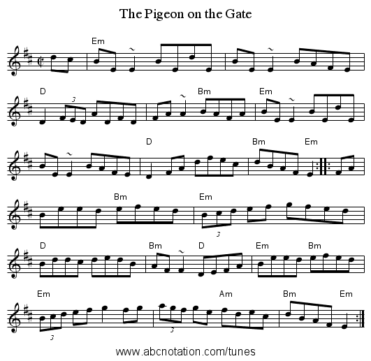 The Pigeon on the Gate - staff notation