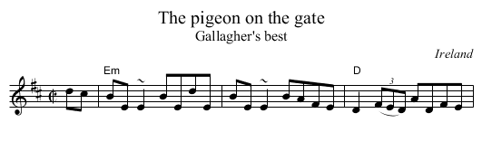 The pigeon on the gate - staff notation