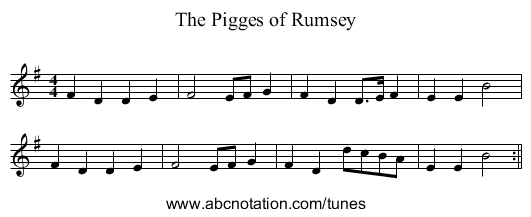 The Pigges of Rumsey - staff notation