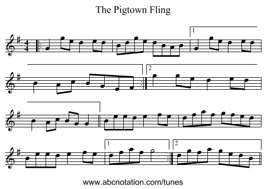 The Pigtown Fling - staff notation