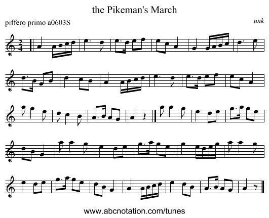 the Pikeman's March - staff notation