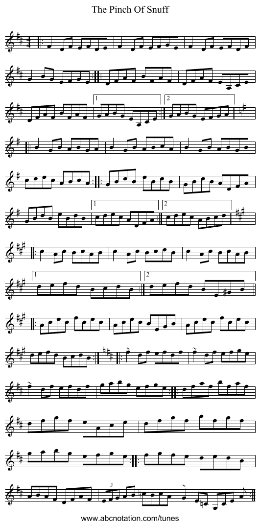 The Pinch Of Snuff - staff notation