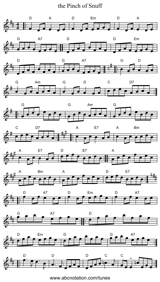 the Pinch of Snuff - staff notation