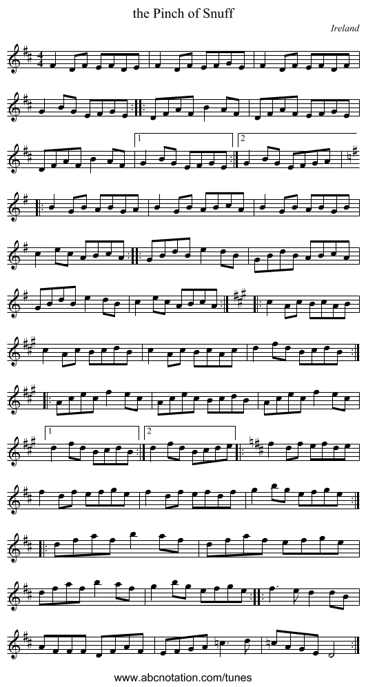 the Pinch of Snuff - staff notation