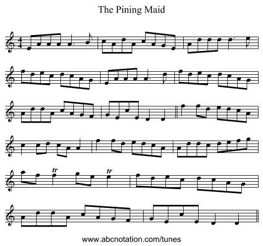 The Pining Maid - staff notation
