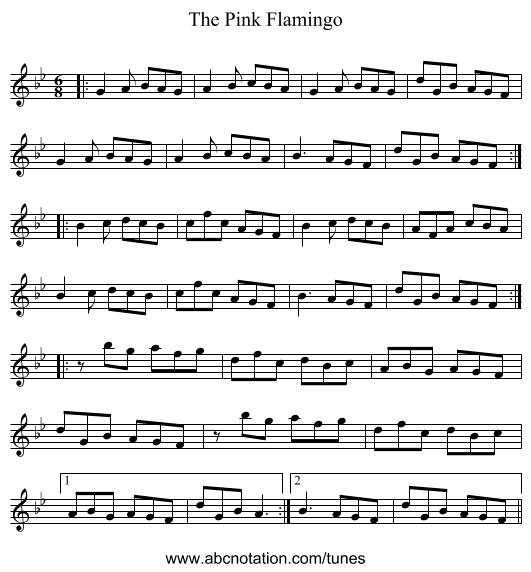 The Pink Flamingo - staff notation
