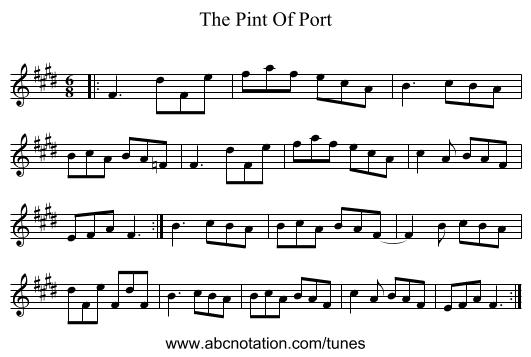 The Pint Of Port - staff notation