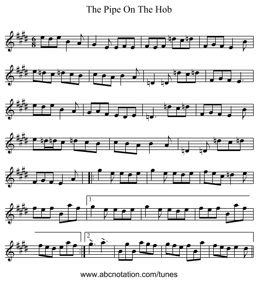The Pipe On The Hob - staff notation