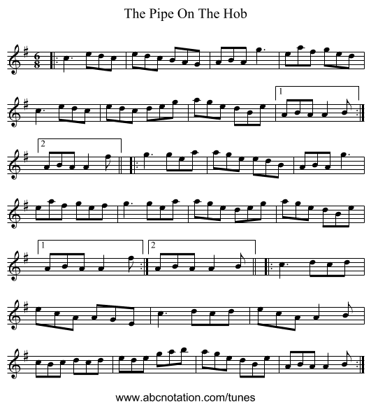 The Pipe On The Hob - staff notation