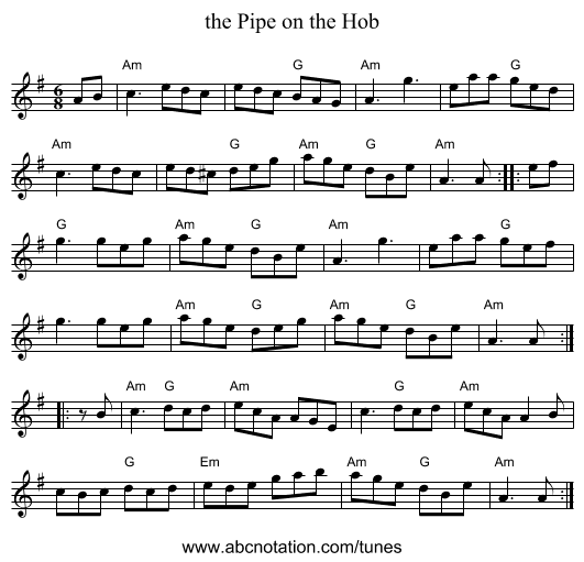 the Pipe on the Hob - staff notation