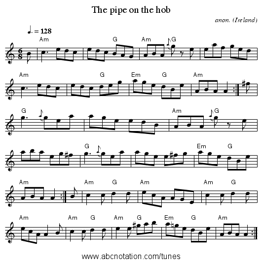 The pipe on the hob - staff notation