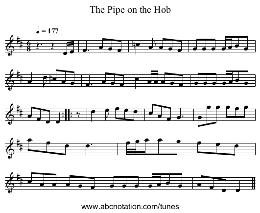 The Pipe on the Hob - staff notation