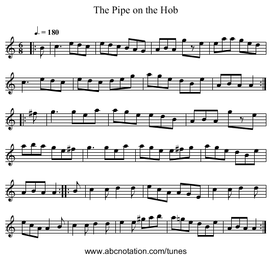 The Pipe on the Hob - staff notation