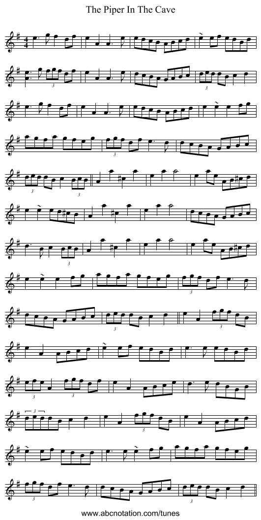 The Piper In The Cave - staff notation