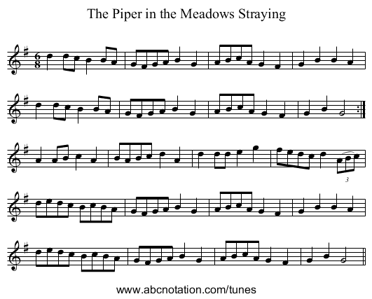 The Piper in the Meadows Straying - staff notation