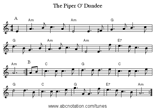 The Piper O' Dundee - staff notation