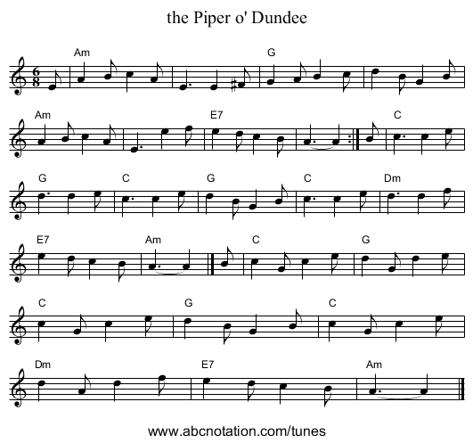 the Piper o' Dundee - staff notation