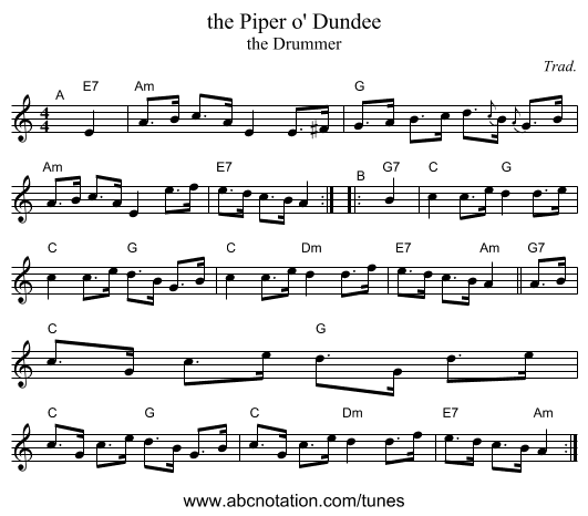 the Piper o' Dundee - staff notation