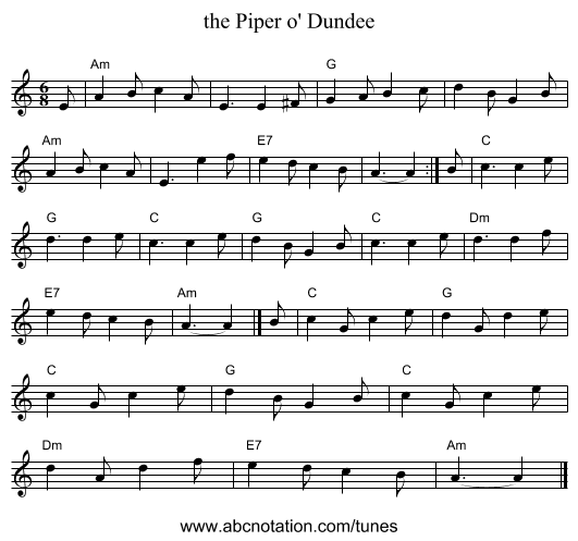 the Piper o' Dundee - staff notation