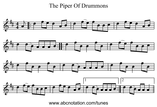 The Piper Of Drummons - staff notation