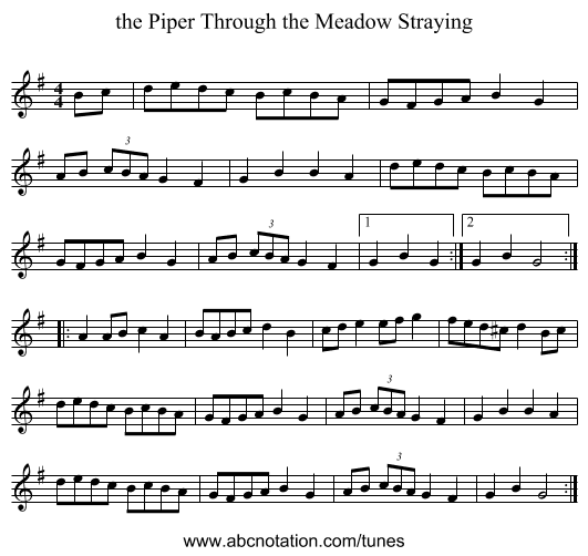 the Piper Through the Meadow Straying - staff notation
