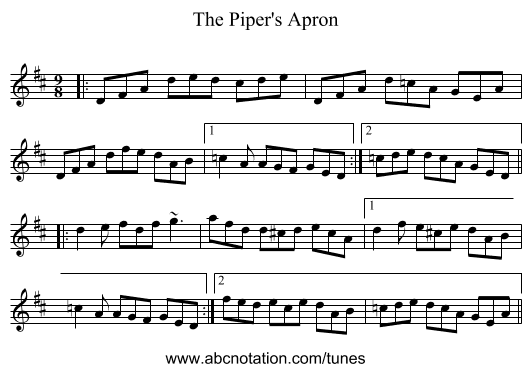 The Piper's Apron - staff notation